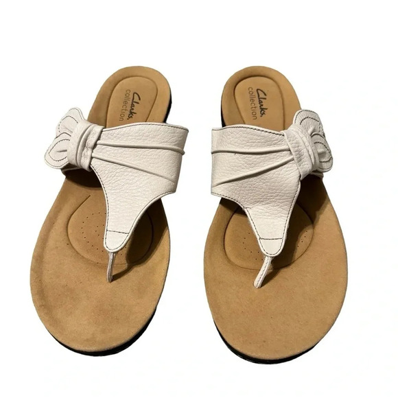 Clarks Shoes - 🤍 Clarks Women’s‎ Laurieann Rae Leather Thong Sandals White Sz 11 🤍
